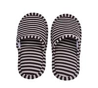 Alomejor 1 par de pantuflas plegables de viaje portátiles a rayas de spa lavables para interiores suaves de algodón antideslizante con bolsa de almacenamiento para viajes, hotel, hogar