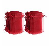 Alomejor 100 Bolsas de Regalo con Cordón de Malla, Bolsas de Joyería Portátiles para Bodas, Elegantes de Organza, de Joyería con Cordón para Regalos Artesanales Encantadores (rojo)