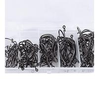 Alomejor 100 UNIDS/Caja Ganchos de Pesca Acero al Carbono Ganchos de Pesca Granos de Espina Desplazado Jig Gusano Cebo Suave Gancho de Jigging para Texas Rigs Tamaño 2# 1# 1/0# 2/0# 3/0# Negro