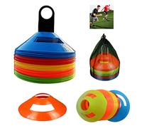 Alomejor 50 Conos de Disco, Conos de Entrenamiento de Fútbol con Soporte y Bolsa de Malla, para Fútbol, Baloncesto, Rugby, Hockey, Tenis (Amarillo + Rojo + + Verde + Naranja)