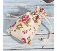 Alomejor 50 Uds. Bolsa de Arpillera con Cordón, Sacos con Cordón de Arpillera de Regalo con Patrón de Rosas para Almacenamiento de y Velas