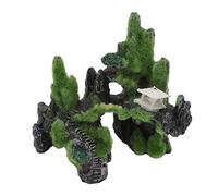 Alomejor Adorno de Rocalla para Acuario de con Pabellón de Puente, Decoración de Montaña de Roca de Musgo de Simulación para Descanso de Juegos de Peces y Mascotas 8 X 13 X 14 Cm