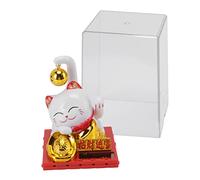 Alomejor Adornos Solares de Gato de la Suerte, Encantadora Campana Pequeña Blanca, Decoración con Detección de Energía para el Hogar, Coche y Oficina