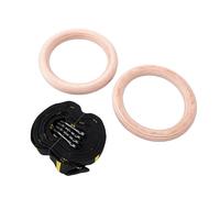 Alomejor Anillos de Gimnasia Ajustables de Madera para Gimnasio en Casa con Correas de Doble Capa, Excelente Agarre y Entrenamientos Básicos (Anillo de Madera de 32 mm+cincha numerada Amarilla)