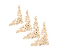 Alomejor Apliques de Madera para Muebles, Revestimiento Tallado para Decoración Elegante, 4 Esquinas sin Pintar con Forma de Flor, 2 Tamaños, Pegamento en Pared o Muebles (12 * 12)