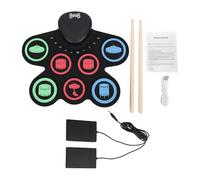 Alomejor Batería Electrónica, Batería Enrollable Portátil de 7 Pads con Altavoz Incorporado, Conector para Auriculares, Recargable, Baquetas, Pedales, para Niños Principiantes