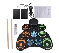 Alomejor Batería Electrónica con 2 Altavoces, Roll-Up Pad de Práctica de Silicona, 9 Pads con Soporte MIDI, Varias Conexiones de Audio, Jack para Auriculares, 18 Horas de Reproducción,