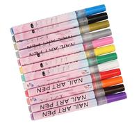 Alomejor Bolígrafos de Esmalte de Uñas 3D, Colores Brillantes, Fáciles de Usar para Fiestas de Salón de Decoración de Uñas, Juego de Puntas de 12 Piezas de 0,5 Mm