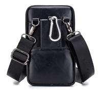 Alomejor Bolsa de Cinturón de Cuero de Vaca Bolso de Hombro de Moda para Hombres Vintage y Funcional Negro/Marrón 5.1 * 2 * 7.1 in (Black)