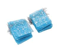 Alomejor Bolsa de Malla Transparente con Cordón, Exquisita Bolsa de Joyería con Patrón de Estrella para Boda, Iglesia, 50 Uds. (azul claro)
