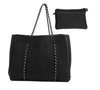 Alomejor Bolsa de Playa Perforada con Neopreno Al Aire Gran Capacidad Bolsa de Compras mamá Casual para Revista A4, Cosméticos y Más, Bolso Portátil y Elegante para Actividades Diarias, Tela (Black)