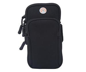 Alomejor Bolsa Deportiva de Neopreno para Brazo, Cómoda, Ligera, Impermeable, Elástica, a Prueba de Golpes, Transpirable, con Bolsillos Dobles y Cierre de Gancho Ajustable para Correr, (Black)