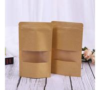 Alomejor Bolsas de Pie, Bolsas de Papel Kraft con Cierre Resellable, Ventana Mate de 50 Piezas para Almacenamiento de Alimentos y Organización de Despensa (YELLOW)