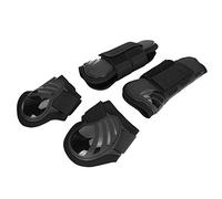 Alomejor Bota de Entrenamiento para Caballo de Salto, Botas de Pata de Caballo Traseras Delanteras de PU Duraderas, Equipo Protector Elástico para, Negro, 2 Pares para Jinetes (L)