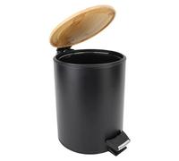 Alomejor Bote de Basura con Pedal Negro de Cierre Suave con Tapa de bambú, Bote de Basura Redondo para Uso en el Hogar y la Oficina (7L)