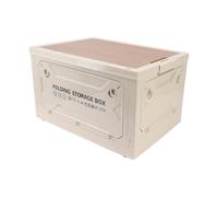 Alomejor Caja de Almacenaje para Acampada con Tapa de Madera, Contenedor Multifuncional Plegable para Picnic y Acampada (Gris blanco)
