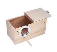 Alomejor Caja de Madera Duradera para Cría de Loros, Borde Metálico, Práctico Soporte de Cubierta Superior para Cacatúa, Madera Burlywood de 9,6x5,1x5,1 Pulgadas (Apertura Izquierda)