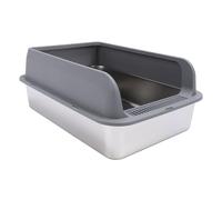 Alomejor Caja de para Gatos de Acero Inoxidable para Gatos Grandes, Caja de con Lados Altos y Fácil de Limpiar, con Tapa, Material de Acero Inoxidable (L)