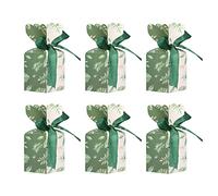 Alomejor Caja de Regalo Verde con Cinta, Exquisito Patrón de Hojas, 50 Juegos para Embalaje de Regalo, Recuerdos de Boda, Navidad y Fiesta