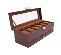 Alomejor Caja de Reloj de Cuero de Lujo con 6 Ranuras, Vitrina de Doble Capa para Hombres, Organizador Marrón, Almacenamiento con 6 Almohadas para Relojes para Entusiastas de los Relojes