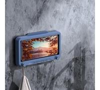 Alomejor Caja de Soporte para Teléfono de Ducha sin Taladro, Resistente Al Agua, Soporte Montado en la Pared, para Baño, Almacenamiento de Gran Capacidad, Material ABS (Blue)