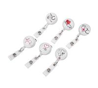 Alomejor Carrete de Insignia Retráctil, Práctico Clamp/Holder Giratorio para Tarjetas de Identificación de Enfermera, Soportes para Insignias, Paquete de 6