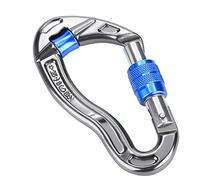 Alomejor Clip de Mosquetón de Escalada con Bloqueo de 25KN, Clip de Puerta de Tornillo de Aluminio Forjado Térmicamente con Parte Superior de Polea para Escalada en Roca (Blue)