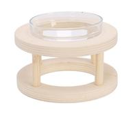 Alomejor Comedero Elevado para Gatos de Madera con Cuenco de Vidrio para una Adecuada Alineación del Cuello para Gatos y Perros Pequeños 15x15x8cm