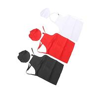 Alomejor Conjunto Cómodo de Delantal y Gorro de Chef para Niños, Traje de Cocina de Poliéster de Primera Calidad para Halloween, Rojo, Negro, Blanco, 3 Unidades