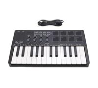 Alomejor Controlador MIDI, 25 Teclas, 8 Almohadillas Retroiluminadas RGB, Funciona con Pilas, 8 Perillas de Control, para Producción Musical