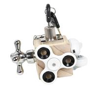 Alomejor Cubo Sensorial Ocupado, Juguete de Actividad de Madera con Cerradura de Llave, Perilla Giratoria para Grifo, Interruptor de Bloqueo de Puerta, Ruedas Universales, para (White)