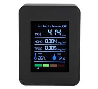 Alomejor Detector de Temperatura y Humedad HCHO TVOC CO2, Respuesta Rápida, Probador de Calidad del Aire, Monitor para Fiesta de Camping, Cable USB Incluido (BLACK)