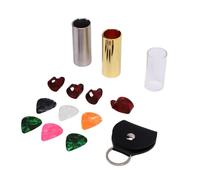 Alomejor Diapositiva de Guitarra con Diapositivas de Vidrio, Acero y Latón, 6 Púas de Guitarra, 4 Púas de Dedo, Kit de Accesorios Musicales Profesionales
