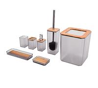 Alomejor Equipo Determinado de bambú 7Pcs del Cuarto de Baño para el Hotel Casero, Accesorios Amistosos de Eco para el Cuarto de Baño (Grey)