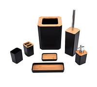 Alomejor Equipo Determinado de bambú 7Pcs del Cuarto de Baño para el Hotel Casero, Accesorios Amistosos de Eco para el Cuarto de Baño (Black)