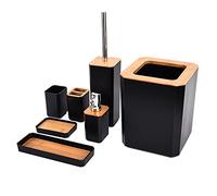 Alomejor Equipo Determinado de bambú 7Pcs del Cuarto de Baño para el Hotel Casero, Accesorios Amistosos de Eco para el Cuarto de Baño (Black)