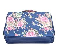 Alomejor Estuche para Lápices con Cremallera de 4 Capas con Estampado de Rosas de 200 Ranuras para Estudiantes de Arte, Bolsillo de Almacenamiento de Papelería de Material de Tela Ligera, 8,1 X 11 X