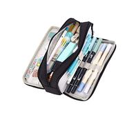 Alomejor Estuche para Lápices de Lona de Gran Capacidad con 3 Compartimentos con Cremallera a Prueba de Polvo para Estudiantes, Estuche para Bolígrafos de Color Puro para Oficina y Estudio (Black)