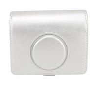 Alomejor Funda de Cuero PU con Tapa Magnética Vintage para Cámara Mini, Resistente a los Arañazos con Correa para el Hombro Portátil, Diseño Retro, Material Agradable para la Piel (Silver)