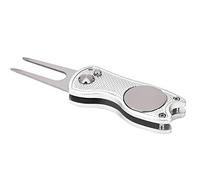 Alomejor Herramienta Plegable para Reparar Divots de, Herramienta de Reparación de Aleación de Aluminio y Acero Inoxidable con Marcador de Bola Magnético, para la Reparación de Greens de (Silver)