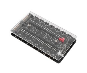 Alomejor Hub Divisor de Ventilador ARGB PWM de 16 Vías con Fuente de Alimentación, Carcasa Magnética Acrílica, Puerto RGB de Expansión Simultánea de 5 V, para PC para Juegos, 1 Paquete