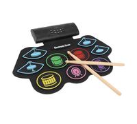 Alomejor Juego de Almohadillas de Batería Electrónica, Alfombrilla de Batería Enrollable Recargable con 7 Tonos de, 10 Canciones de Demostración, Salida MIDI, con Baqueta y Pedal, (Enchufe de la UE)