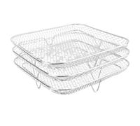 Alomejor Juego de Bandejas Apilables para Freidora de Acero Inoxidable, Rejilla Versátil para Freidora para Alimentos Más Crujientes, Ideal para Deshidratar, 3 uds. (cuadrado)