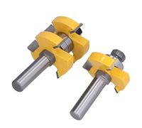 Alomejor Juego de Brocas Duraderas para Enrutador con Ranura para Lengüeta para Proyectos de Madera de Bricolaje, Diseño de 3 Dientes para Cortes Limpios, Vástago de 1/2 Pulgada, 2 Piezas
