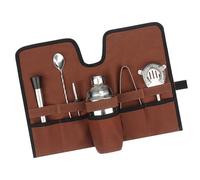 Alomejor Juego de Cócteles Portátil de Lona, Bolsa de Transporte para Barman de Mixología Profesional, Kit para Acampar Al Aire Libre (Brown)