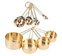Alomejor Juego de Cuchara Medidora de Acero Inoxidable con Báscula para Hornear y Cocinar, Accesorio de Cocina para el Hogar para Chefs Profesionales y Cocineros Caseros, Acero Inoxidable 304 (GOLD)