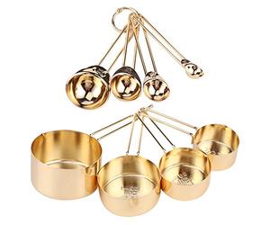 Alomejor Juego de Cuchara Medidora de Acero Inoxidable con Báscula para Hornear y Cocinar, Accesorio de Cocina para el Hogar para Chefs Profesionales y Cocineros Caseros, Acero Inoxidable 304 (GOLD)