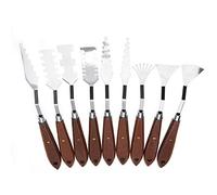 Alomejor Juego de Cuchillos de Paleta, Hoja de Acero Duradera, Espátula de Pintura, Raspador para Pintura Al óleo Acrílica, de Madera, Diseño Ergonómico, 9 Uds.