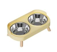 Alomejor Juego de Cuencos Elevados para Perros, sin Ensuciar, Cuencos Elevados Dobles para Alimentación de Perros para el Hogar, 400 Ml, Amarillo Limón
