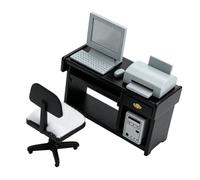 Alomejor Juego de Escritorio de Oficina en Miniatura con Cajones Funcionales y Bandeja para Teclado, para Accesorios de Escritorio de Computadora de Casa de Muñecas, Madera de Abedul (Black)